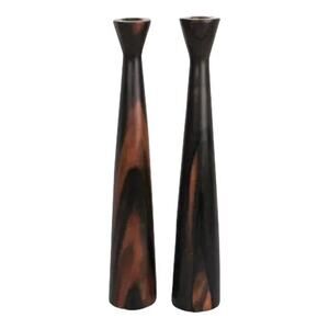 Vintage 1960's Mid Century Modern Danish Teak Candle Holders Pair Tall Slender 2